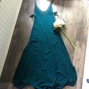 Free People | Teal Maxi Slip Dress with Lace